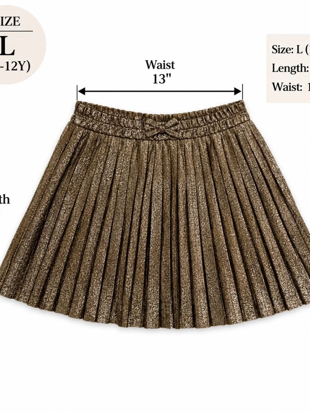 A Loves A Girls Metallic Gold Blazer Pleated Skirt Set Size L 11-12Y NWT